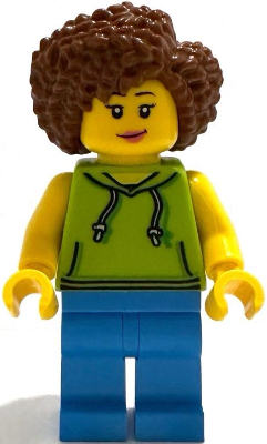 Scooter Driver - Female, Lime Hoodie, Dark Azure Legs, Reddish Brown Coiled Hair – ЛЕГО ИДЕИ