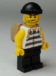 Police - Jail Prisoner Shirt with Prison Stripes and Torn out Sleeves, Black Legs, Black Knit Cap, Open Backpack – ГРАДСКИ