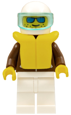 Jacket Brown - White Legs, White Helmet, Trans-Light Blue Visor, Blue Sunglasses, Life Jacket – ГРАДСКИ