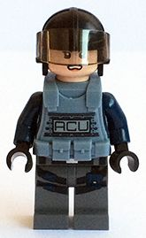 ACU Trooper - Female, Black Aviator Cap with Trans-Brown Visor, Light Nougat Head, Sand Blue Body Armor Vest – ДЖУРАСИК СВЯТ