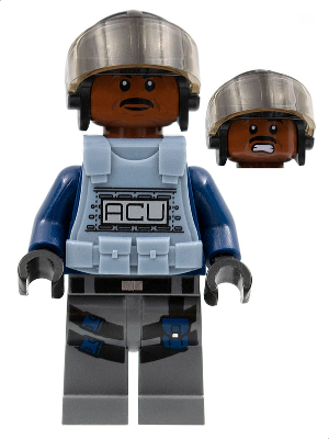 ACU Trooper - Male, Black Aviator Cap with Trans-Brown Visor, Reddish Brown Head, Sand Blue Body Armor Vest – ДЖУРАСИК СВЯТ