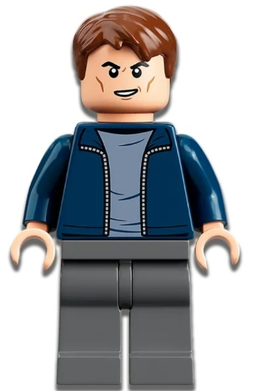 Security Guard - Male, Dark Blue Jacket, Dark Bluish Gray Legs, Reddish Brown Hair – ДЖУРАСИК СВЯТ