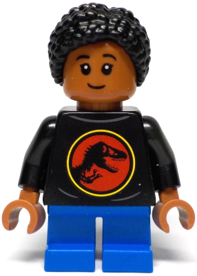 Junior Paleontologist - Girl, Black Shirt with Jurassic Park Logo, Blue Short Legs, Black Hair Braided with Knot Bun – ДЖУРАСИК СВЯТ