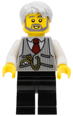 LEGOLAND Park Train Conductor, Pinstripe Vest, Red Tie and Pocket Watch, Thick Sideburns – ПАРКОВЕ ЛЕГОЛАНД
