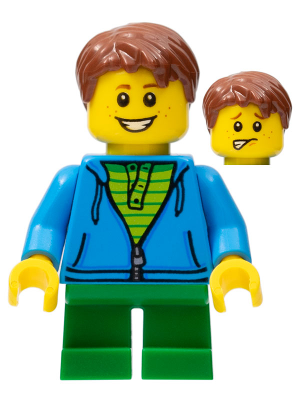 LEGOLAND Park Boy with Reddish Brown Hair, Hoodie with Zipper over Lime and Green Striped Shirt and Green Legs – ПАРКОВЕ ЛЕГОЛАНД
