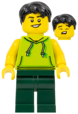LEGOLAND Park Visitor - Male, Lime Sleeveless Hoodie, Dark Green Legs, Black Hair – ПАРКОВЕ ЛЕГОЛАНД