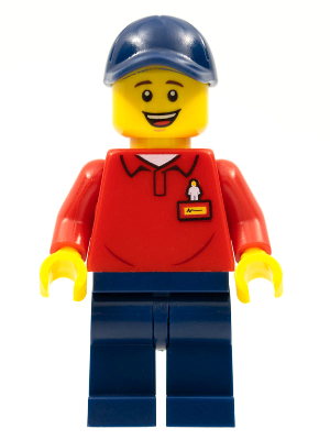 LEGOLAND Park Worker Male, Smiling, Dark Blue Hat, Red Polo Shirt with 'LEGOLAND' on Back and Dark Blue Legs – ПАРКОВЕ ЛЕГОЛАНД
