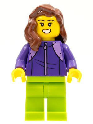 LEGOLAND Park Female with Reddish Brown Mid-Length Hair, Dark Purple Tracksuit, Lime Legs – ПАРКОВЕ ЛЕГОЛАНД