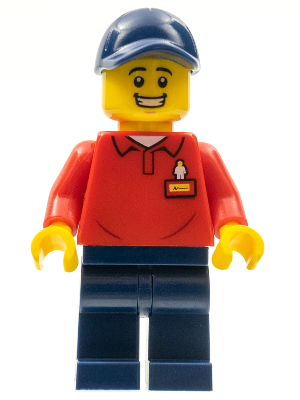 LEGOLAND Park Worker Male with Dark Blue Hat, Red Polo Shirt with 'LEGOLAND' on Back and Dark Blue Legs – ПАРКОВЕ ЛЕГОЛАНД