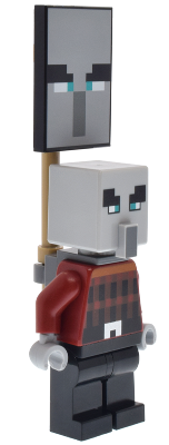 Illager (Pillager) - Narrow Eyes, Dark Bluish Gray Neck Bracket and Tile with Clip, Ominous Banner – МАЙНКРАФТ