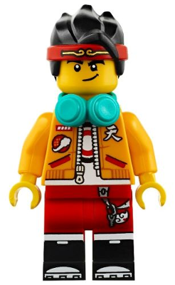 Monkie Kid - Bright Light Orange Open Jacket, Dark Turquoise Headphones, Smirk / Angry – МОНКИ КИД