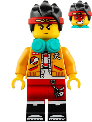 Monkie Kid - Bright Light Orange Open Jacket, Dark Turquoise Headphones, Neutral / Angry with Red Face Paint – МОНКИ КИД