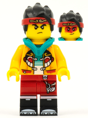 Monkie Kid - Bright Light Orange Open Jacket with Monkey Head Logo, Dark Turquoise Hood, Angry / Smile with Red Face Paint – МОНКИ КИД