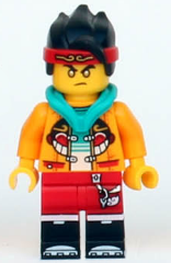 Monkie Kid - Bright Light Orange Open Jacket with Monkey Head Logo, Dark Turquoise Hood, Gold Eyes – МОНКИ КИД