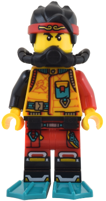 Monkie Kid - Bright Light Orange Diving Suit, Black Scuba Gear, Dark Turquoise Flippers – МОНКИ КИД