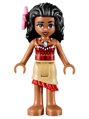 Moana - Mini Doll, Dark Red Top with Strap, Tan Layered Skirt with Red Ruffle, Bright Pink Flower – ДИСНИ
