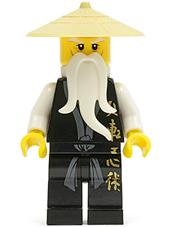 Wu Sensei - Black Kimono with Gold Symbols, Dark Bluish Gray Sash, Tan Asian Hat, White Beard – НИНДЖАГО
