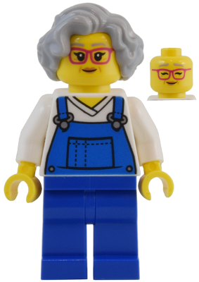 Street Vendor - Female, Blue Overalls over V-Neck Shirt, Blue Legs, Light Bluish Gray Hair, Glasses – НИНДЖАГО