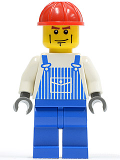 Overalls Striped Blue with Pocket, Blue Legs, Red Construction Helmet, Cheek Lines, Dark Bluish Gray Hands – ГРАДСКИ