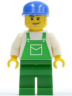 Overalls Green with Pocket, Green Legs, Blue Cap with Long Flat Bill, Smirk and Stubble Beard – ГРАДСКИ