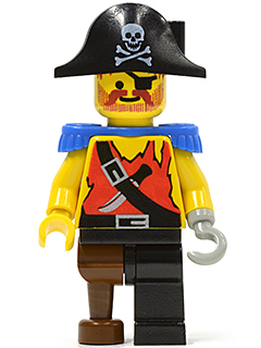 Pirate Shirt with Knife, Black Leg with Peg Leg, Black Pirate Hat with Skull, Blue Epaulettes – ПИРАТИ
