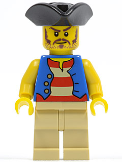 Pirate Blue Vest, Tan Legs, Black Pirate Triangle Hat, Long Brown Moustache – ПИРАТИ