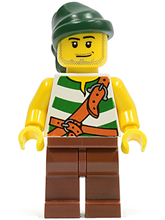 Pirate Green / White Stripes, Reddish Brown Legs, Dark Green Bandana, Smirk and Stubble Beard – ПИРАТИ