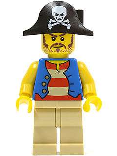 Pirate Blue Vest, Tan Legs, Bicorne Hat with Skull, Long Brown Moustache – ПИРАТИ
