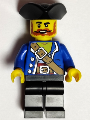 Pirate - Male, Black Tricorne, Dark Orange Beard and Moustache, Blue Open Jacket, Dark Tan Belt, Black Legs – ПИРАТИ
