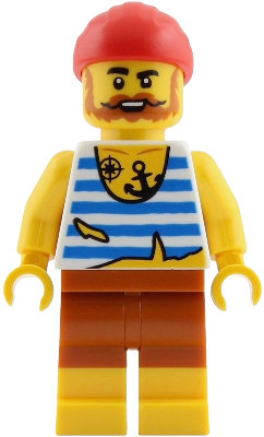 Pirate - Male, White Shirt with Tattered Hem and Blue Stripes, Dark Orange Shorts, Full Beard, Red Bandana – ПИРАТИ
