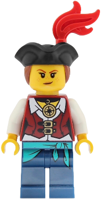 Pirate - Female, Dark Red Vest over White Shirt, Dark Blue Legs with Sash, Red Plume, Black Tricorne, Reddish Brown Hair – ПИРАТИ