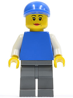 Plain Blue Torso with White Arms, Dark Bluish Gray Legs, Blue Short Bill Cap, Female Dual Sided Head – ГРАДСКИ