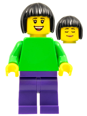 Plain Bright Green Torso with Bright Green Arms, Dark Purple Legs, Black Bobbed Hair – ОБУЧИТЕЛНИ