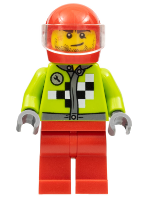 Lime Jacket with Wrench and Black and White Checkered Pattern, Red Legs, Red Helmet, Trans-Clear Visor – ГРАДСКИ