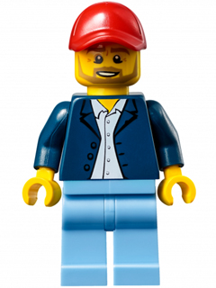 Race Official - Male, Dark Blue Blazer over White Button Down Shirt, Medium Blue Legs, Red Cap with Hole, Beard – СКОРОСТНИ ШАМПИОНИ