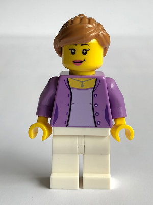 Race Visitor - Female, Medium Lavender Jacket over Lavender Shirt, White Legs, Medium Nougat Ponytail and Swept Sideways Fringe, Dark Pink Lips – СКОРОСТНИ ШАМПИОНИ