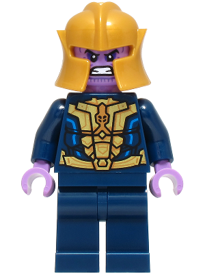 Thanos - Minifigure, Dark Blue and Gold Outfit, Dark Blue Arms, Medium Lavender Hands, Helmet – СУПЕР ГЕРОИ