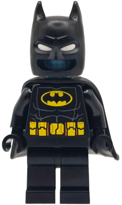 Batman Batsuit - Black with Yellow Belt with Medium Nougat Details, Cowl with White Eyes, Flexible Rubber Cape, Trans-Light Blue Head – СУПЕР ГЕРОИ