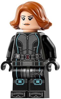Black Widow - Black Jumpsuit, Dark Orange Short Hair, Printed Legs, Metallic Light Blue Trim – СУПЕР ГЕРОИ