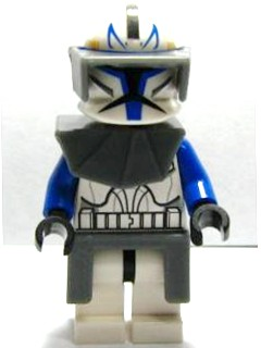 Clone Trooper Captain Rex, 501st Legion (Phase 1) - Dark Bluish Gray Visor, Pauldron, and Kama, Large Eyes – СТАР УОРС