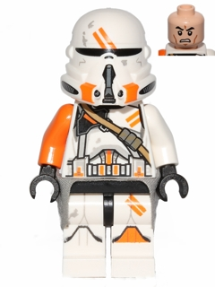 Clone Airborne Trooper, 212th Attack Battalion (Phase 2) - Orange Arm, Dirt Stains, Light Bluish Gray Cloth Kama, Scowl – СТАР УОРС