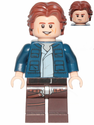 Han Solo, Dark Brown Legs with Holster Pattern, Dark Blue Jacket, Wavy Hair, Smile / Frown – СТАР УОРС