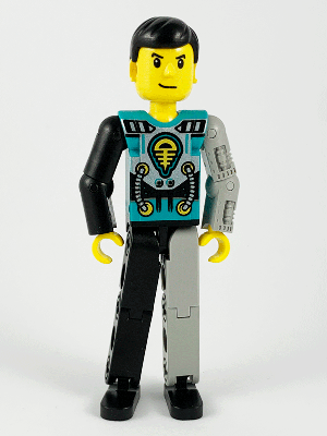 Technic Figure Black/Light Gray Legs, Dark Turquoise Torso with Yellow, Black, Silver Pattern, Light Gray Mechanical Left Arm – ТЕХНИК
