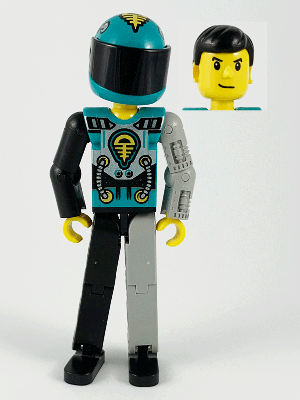 Technic Figure Black/Light Gray Legs, Dark Turquoise Torso with Yellow, Black, Silver Pattern, Light Gray Mechanical Left Arm, Printed Helmet – ТЕХНИК