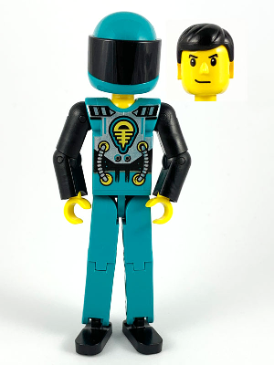 Technic Figure Dark Turquoise Legs, Dark Turquoise Torso with Yellow, Black, Silver Pattern, Black Arms, Dark Turquoise Helmet, Black Visor – ТЕХНИК