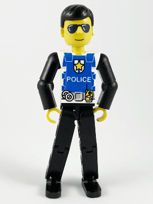 Technic Figure Black Legs, White Top with Police Logo, Black Arms – ТЕХНИК
