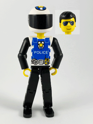 Technic Figure Black Legs, White Top with Police Logo, Black Arms, White Helmet, Black Visor – ТЕХНИК