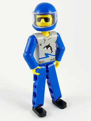 Technic Figure Blue Legs, Light Gray Top with Orca Pattern, Blue Arms, Blue Helmet – ТЕХНИК