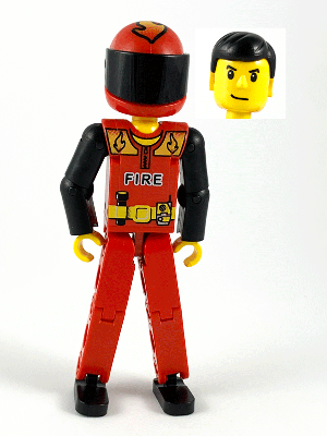 Technic Figure Red Legs, Red Top with Black 'FIRE', Black Arms (Fireman), Red Helmet with Flame, Black Visor - Without Sticker – ТЕХНИК