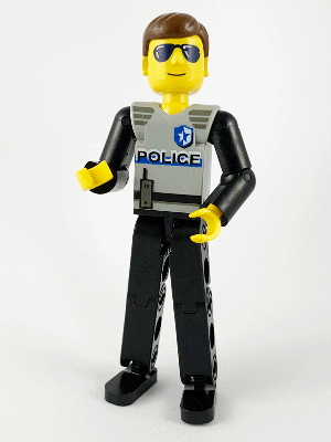 Technic Figure Black Legs, Light Gray Top with Police Pattern, Black Arms – ТЕХНИК
